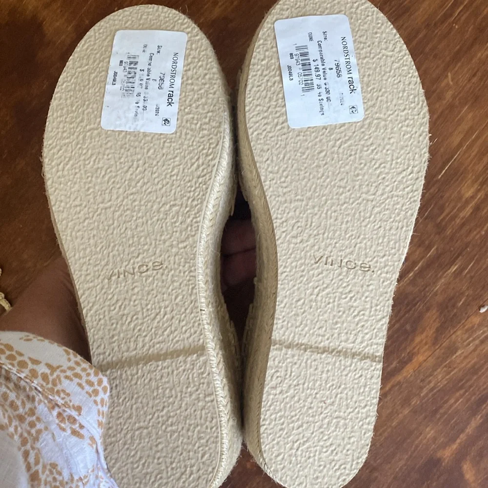 VINCE Women's Classic Espadrille Wedge Sandal Color: Dune Tan Leather size 8